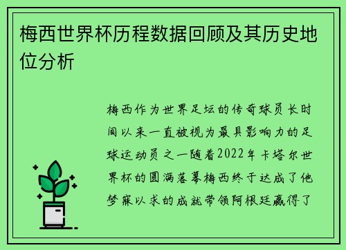 梅西世界杯历程数据回顾及其历史地位分析
